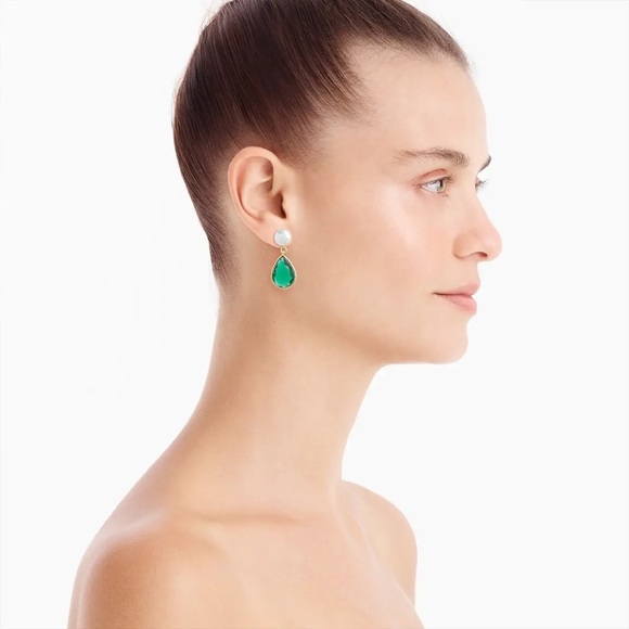 J. CREW FRESHWATER PEARL AND CRYSTAL TEARDROP EARRINGS - Picture 5 of 6